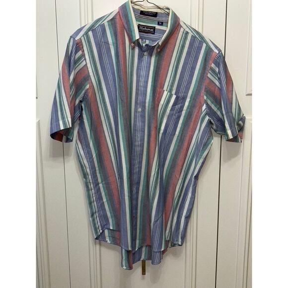 Hathaway Men's Short Sleeve Striped Button-Up Shirt‎ Multicolor Size 16.5 - Picture 1 of 3